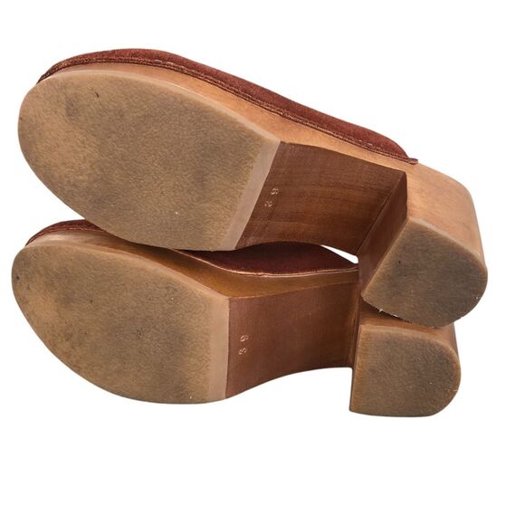 Charlotte Stone Heeled Wooden Truffle Brown Suede Marlo Size 8.5 Boho Clogs $234 - Picture 8 of 8